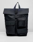 Asos Design Backpack In Black With Roll Top And Utility Pockets - Black