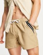 Asos Design Swim Shorts In Beige With Tipping-neutral