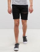 Asos Denim Shorts In Skinny Black With Thigh Rip - Black