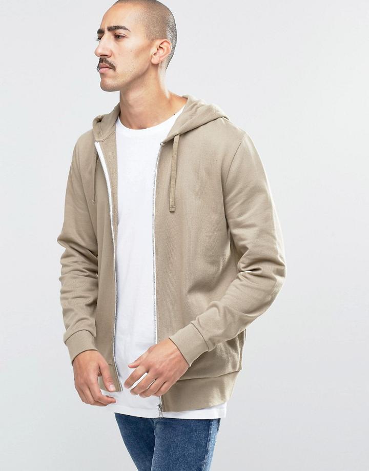 Asos Zip Up Hoodie In Beige - Tawny