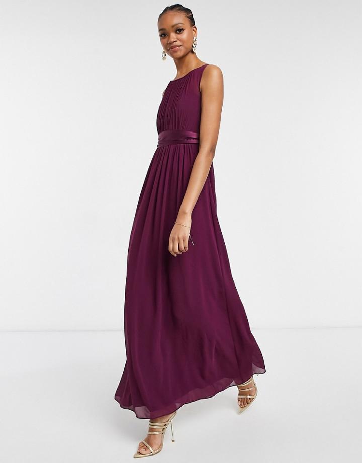 Little Mistress Chiffon Maxi Dress In Deep Purple