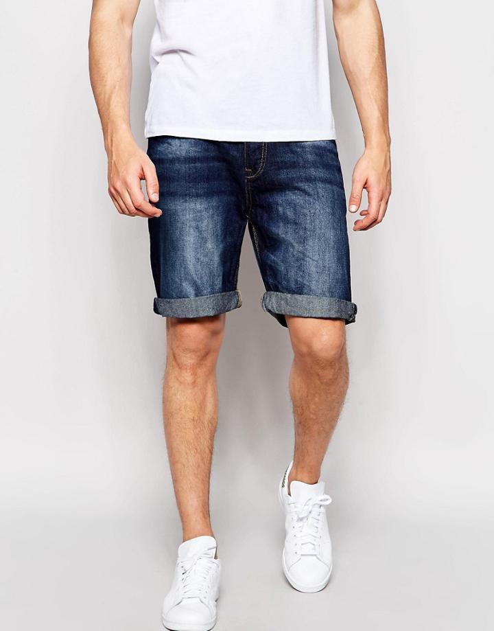 Pull & Bear Denim Shorts In Dark Blue - Dark Blue