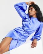 Flounce London Wrap Front Mini Dress With High Neck In Cobalt Blue