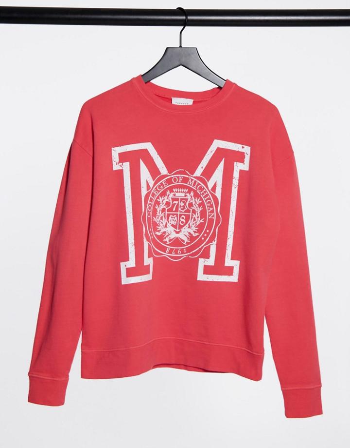 Topshop Collegiate Sweatshirt In Washed Red
