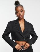 Asos Design 00s Suit Power Crop Blazer In Pinstripe-multi