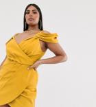 Club L London Plus Asymmetric Cold Shoulder Mini Dress In Yellow - Yellow