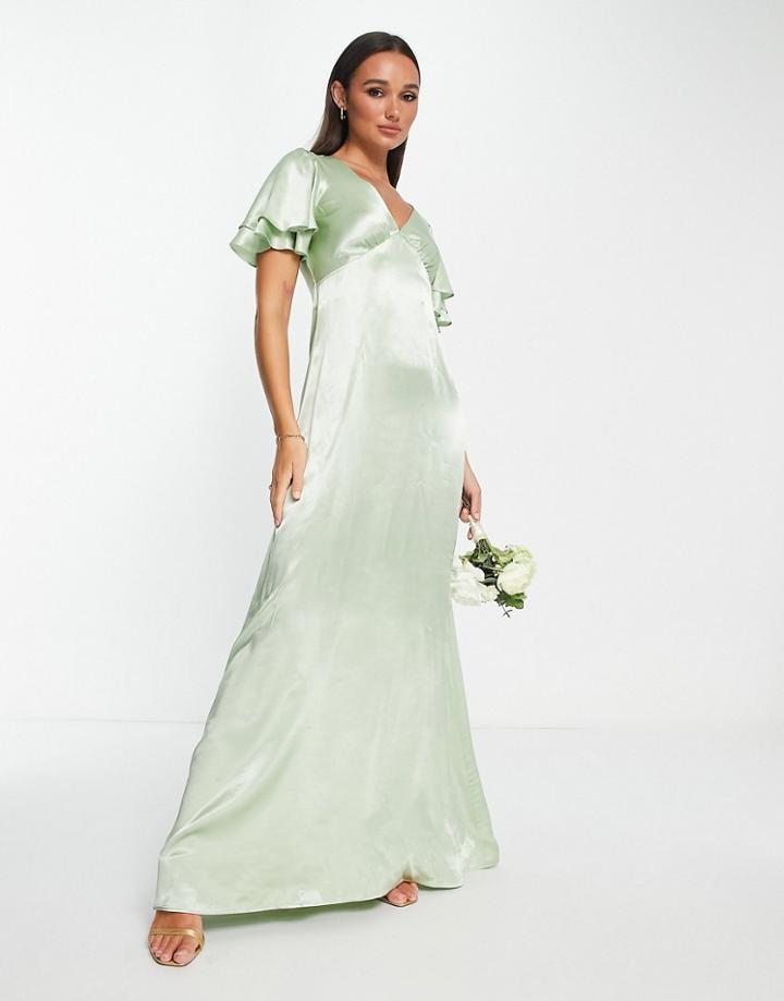 Topshop Vera Blend Bridesmaid Heart Cut Out Back Midi Dress In Sage - Lgreen