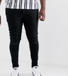 Asos Design Plus Spray On Jeans In Power Stretch Denim In Black With Knee Rip