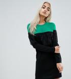 Asos Petite Knitted Mini Dress In Color Block With Lace - Multi