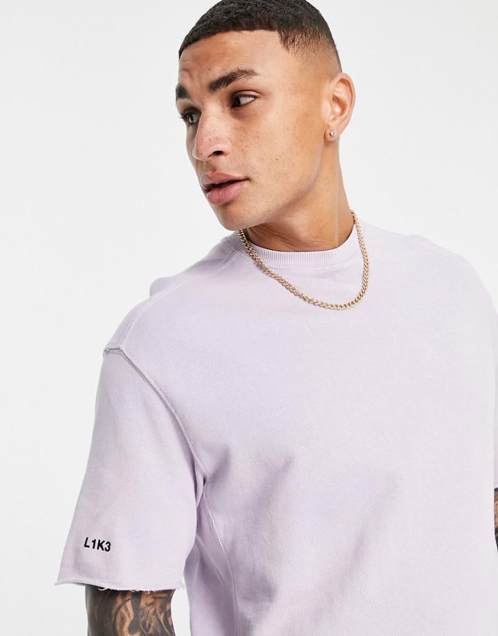 Bershka Washed T-shirt With Raw Edge In Lilac - Part Of A Set-purple