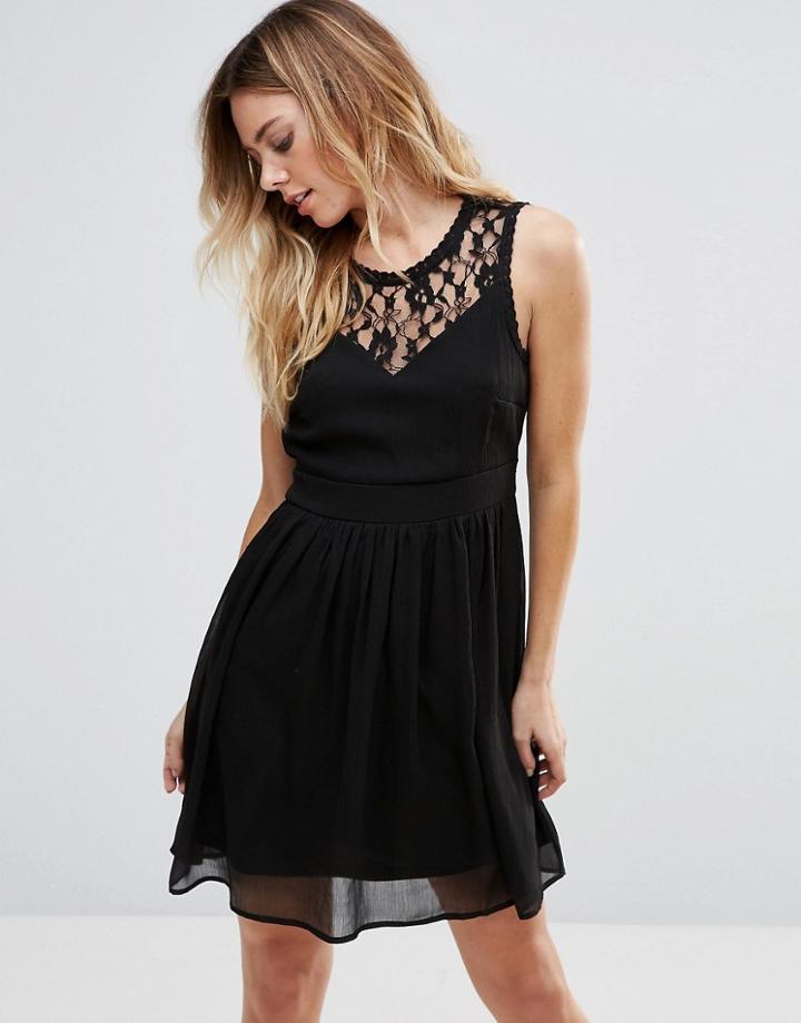Vero Moda Skater Dress With Lace Panel - Black