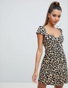 Prettylittlething Button Down Mini Dress In Leopard Print - Multi