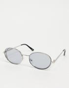 Asos Design Metal Oval Sunglasses With Temple Detail In Silver