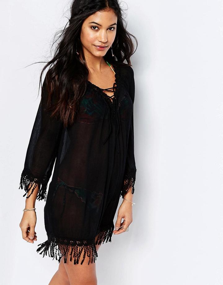 Butterfly By Matthew Williamson Fringed Caftan - Black