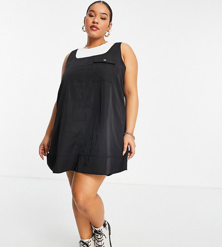 Asos Design Curve Nylon Swing Mini Pinny Dress In Black