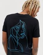 Asos Design T-shirt With Back Sketch Face Print - Black