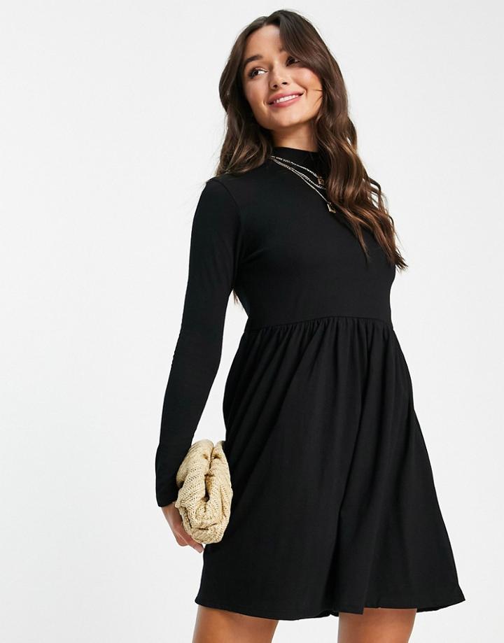 River Island High Neck Smock Dress In Black