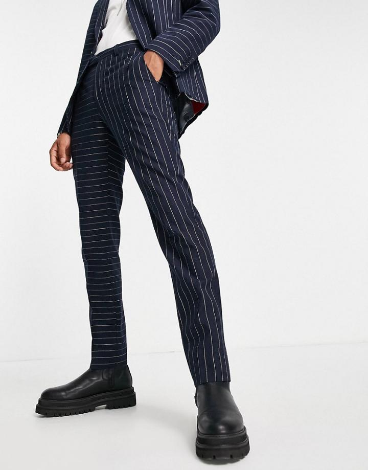 Twisted Tailor Suit Pants With Contrast Pinstripes In Navy