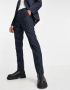 Twisted Tailor Suit Pants With Contrast Pinstripes In Navy