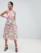 Asos Design Pinny Prom Midi Dress In Floral Lace - Multi