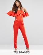 Influence Tall Jumpsuit With Cold Shoulder And Ruffles - Red