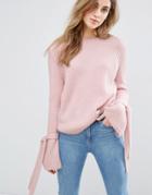 Miss Selfridge Tie Sleeve Sweater - White