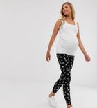 Asos Design Maternity Over The Bump Exclusive Legging In Mono Heart Print-multi