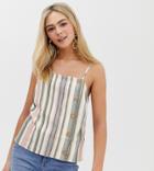 Miss Selfridge Linen Cami With Buttons In Multi Stripe-white
