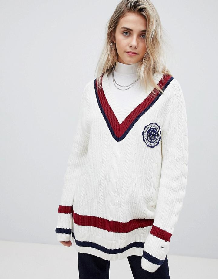Tommy Jeans Varsity V-neck Sweater - Gray
