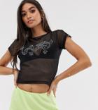 Asos Design Petite T-shirt With Iridescent Stud Dragon Motif-black