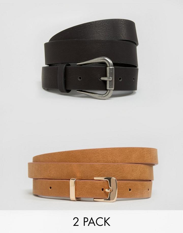 Asos Curve 2 Pack Jeans And Skinny Belt Pack - Black