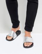 Brave Soul Croc Print Slider Flip Flops In Silver - Silver