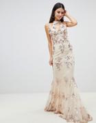 Goddiva Maxi Dress With Gold Embellishment In Cream - Multi