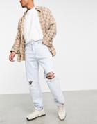Pull & Bear Wide Leg Jeans With Rips In Blue