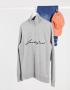 Jack & Jones Quarter-zip Sweat With Front Scripted Text-grey
