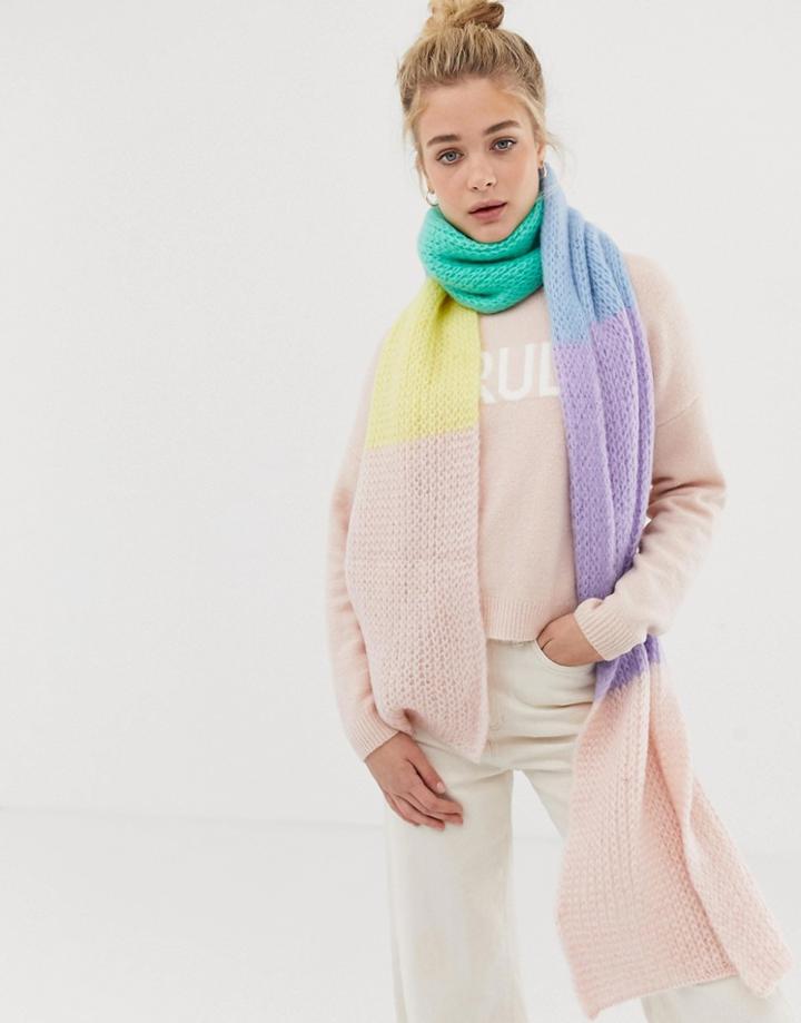 New Look Extra Long Knitted Scarf In Black Pattern - Pink