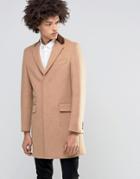 Feraud Premium 80% Italian Melton Wool Coat With Velvet Collar - Tan