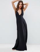 Asos Beach Maxi Dress With Asymmetric Tie Shoulder Detail - Black