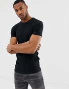 Asos Design Muscle Fit T-shirt With Crew Neck In Rib In Black - Black