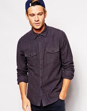 Asos Twill Shirt In Long Sleeve With Heavy Brush - Gray