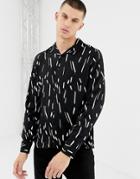 New Look Regular Fit Revere Collar Shirt In Black Print - Black