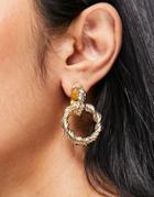 Designb London Twisted Circle Drop Earrings In Gold Tone