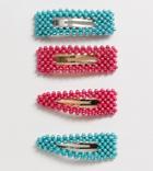 Asos Design Pack Of 4 Large Pearl Snap Hair Clips In Pink And Blue