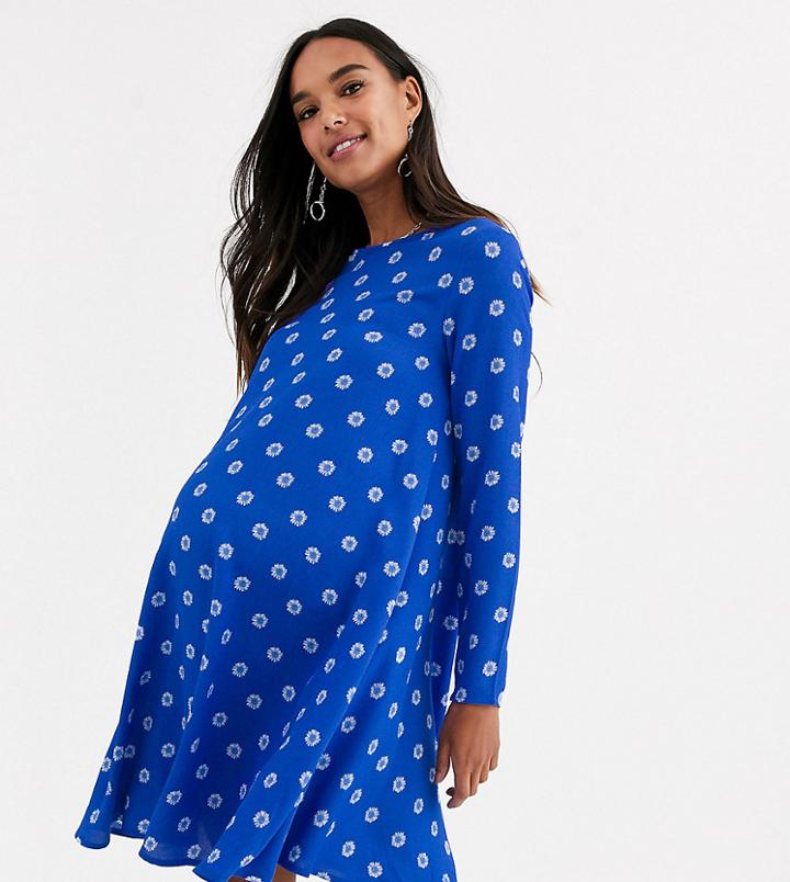Glamorous Bloom Long Sleeve Shift Dress In Sunflower Print-navy