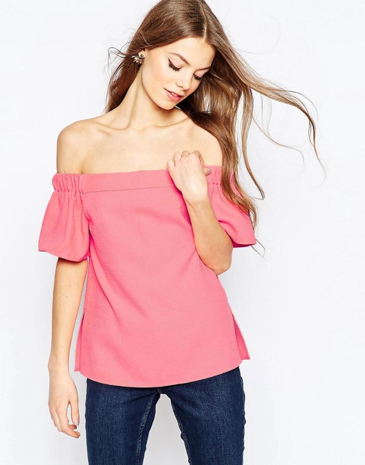 Asos Minimal Off Shoulder Top In Crepe - Pink