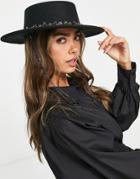 My Accessories London Adjustable Boater Hat With Jewel Trim And Chain Strap In Black