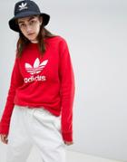 Adidas Originals Trefoil Crew Neck Sweatshirt In Red - Red