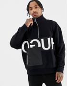 Hugo Darrius Half Zip Reverse Logo Sweat In Black - Black