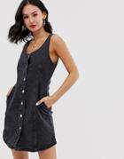 Miss Selfridge Denim Dress With Button Through In Black - Black