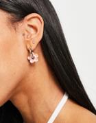 Topshop Daisy Hoop Earrings In Lilac Check-multi